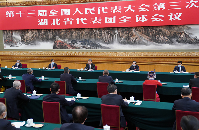 中共中央總書記、國家主席、中央軍委主席習近平參加十三屆全國人大三次會議湖北代表團的審議