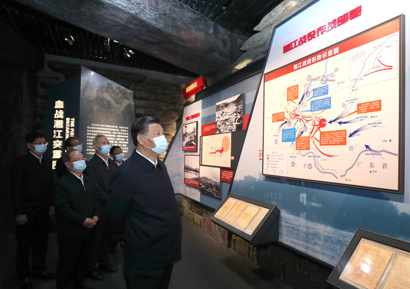 4月25日至4月27日，中共中央總書記、國家主席、中央軍委主席習近平在廣西考察。這是4月25日上午，習近平在桂林市全州縣，參觀紅軍長征湘江戰役紀念館。