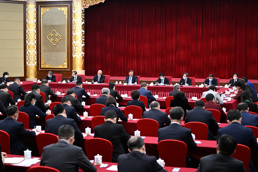 3月6日，中共中央總書記、國家主席、中央軍委主席習近平看望參加全國政協十四屆一次會議的民建、工商聯界委員，並參加聯組會，聽取意見和建議。中共中央政治局常委、全國政協十四屆一次會議主席團會議主持人王滬寧，中共中央政治局常委蔡奇、丁薛祥參加看望和討論。
