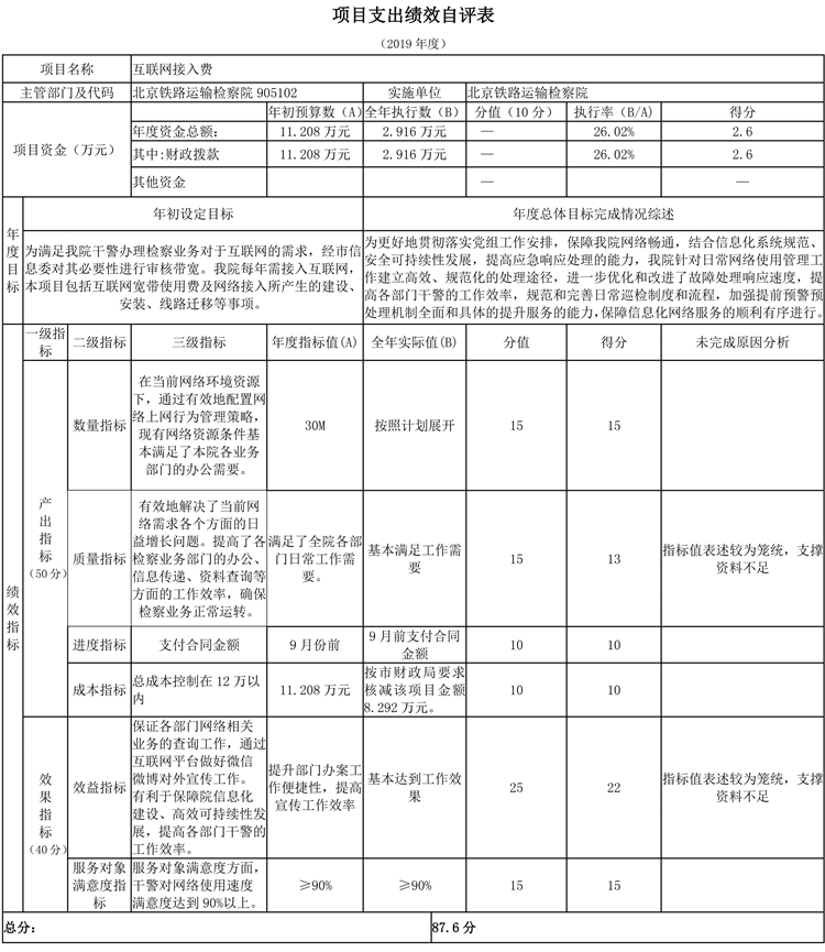 项目支出绩效自评表