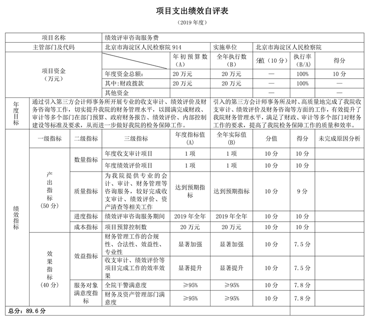 项目支出绩效自评表