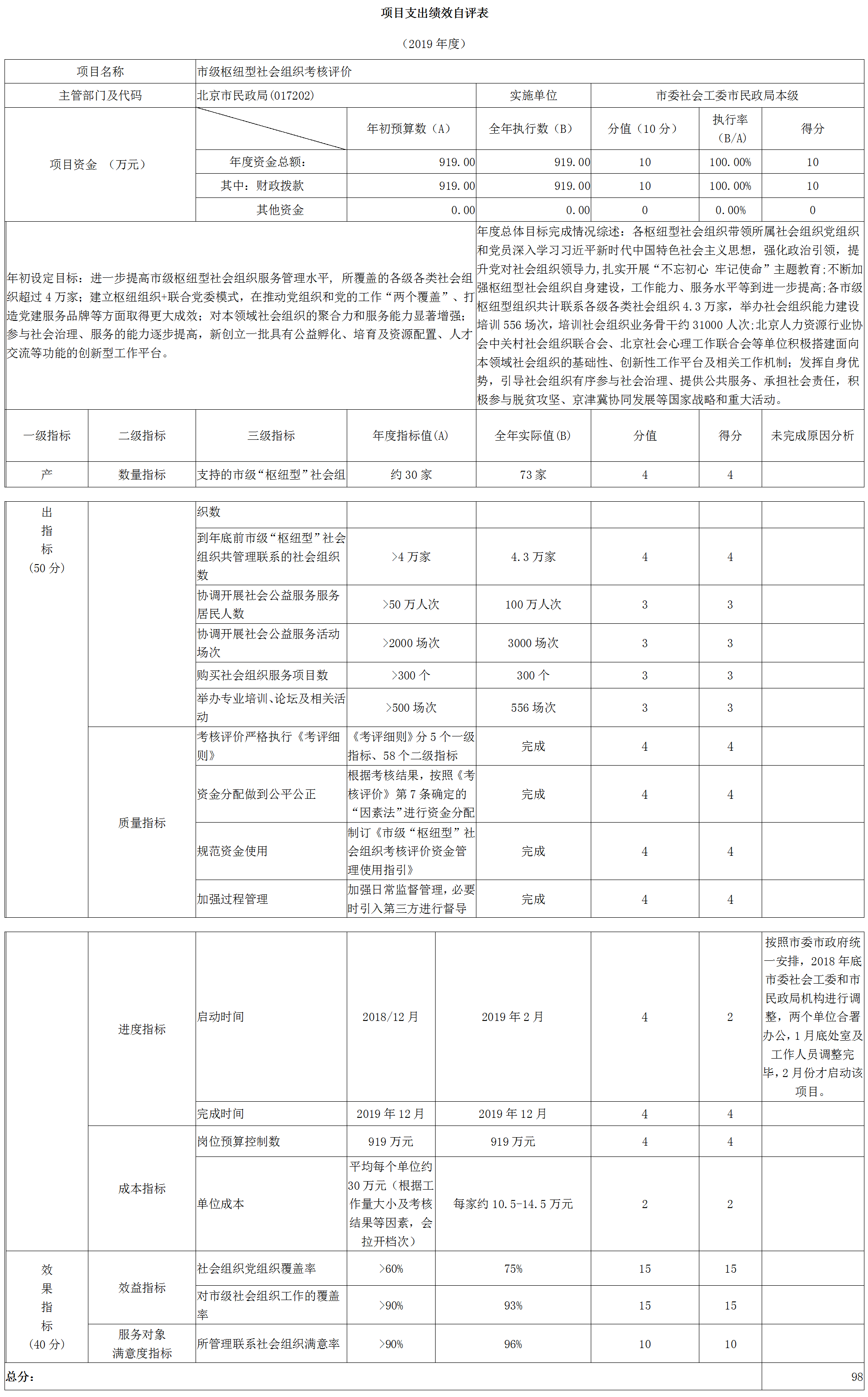项目支出绩效自评表