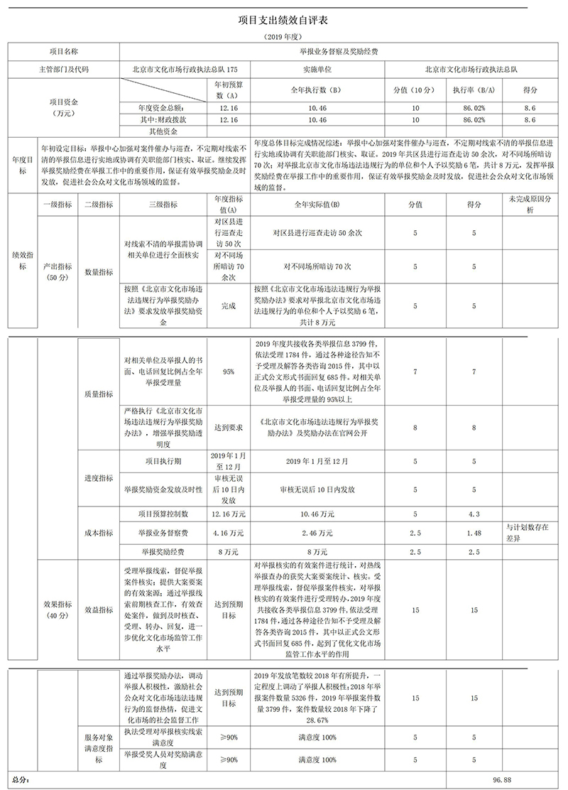 项目支出绩效自评表