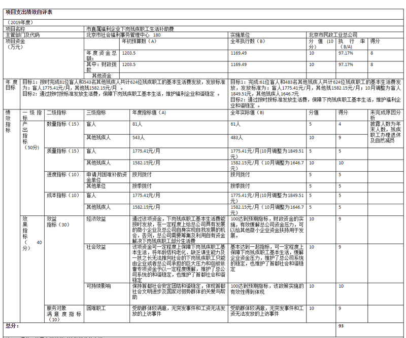 项目支出绩效自评表