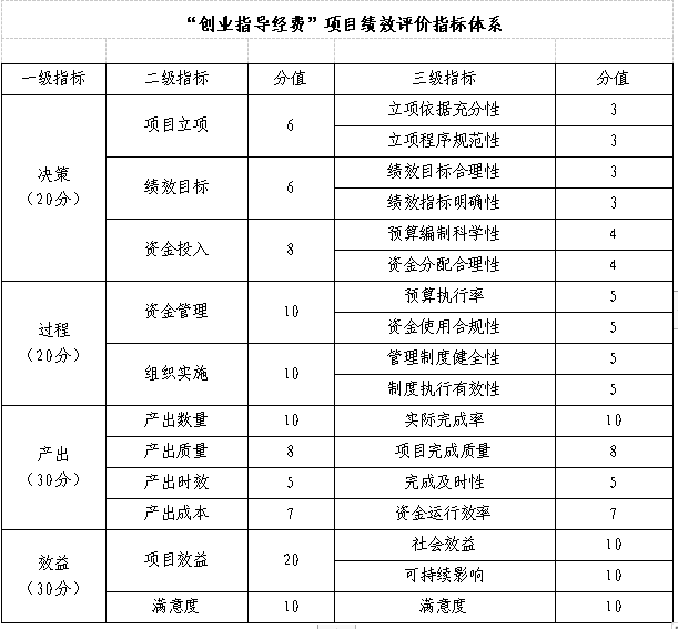 项目绩效评价指标体系