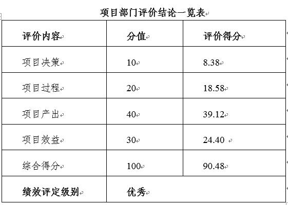 项目部门评价结论一览表