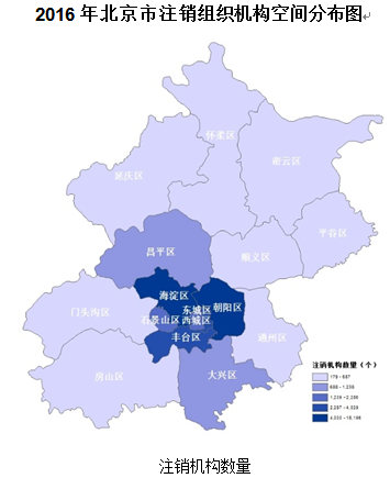 2016年北京市注销组织机构空间分布图