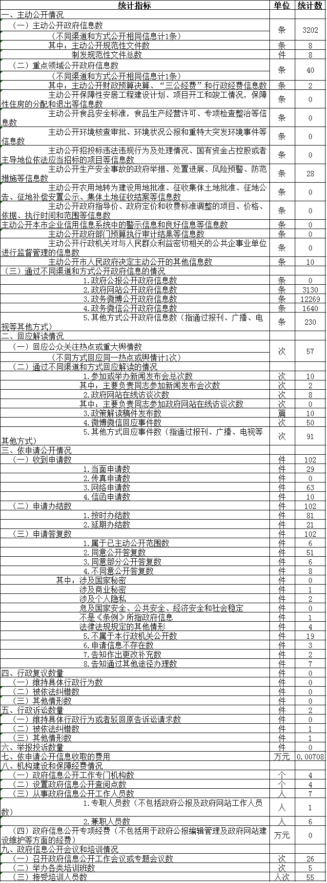 政府信息公开情况统计表