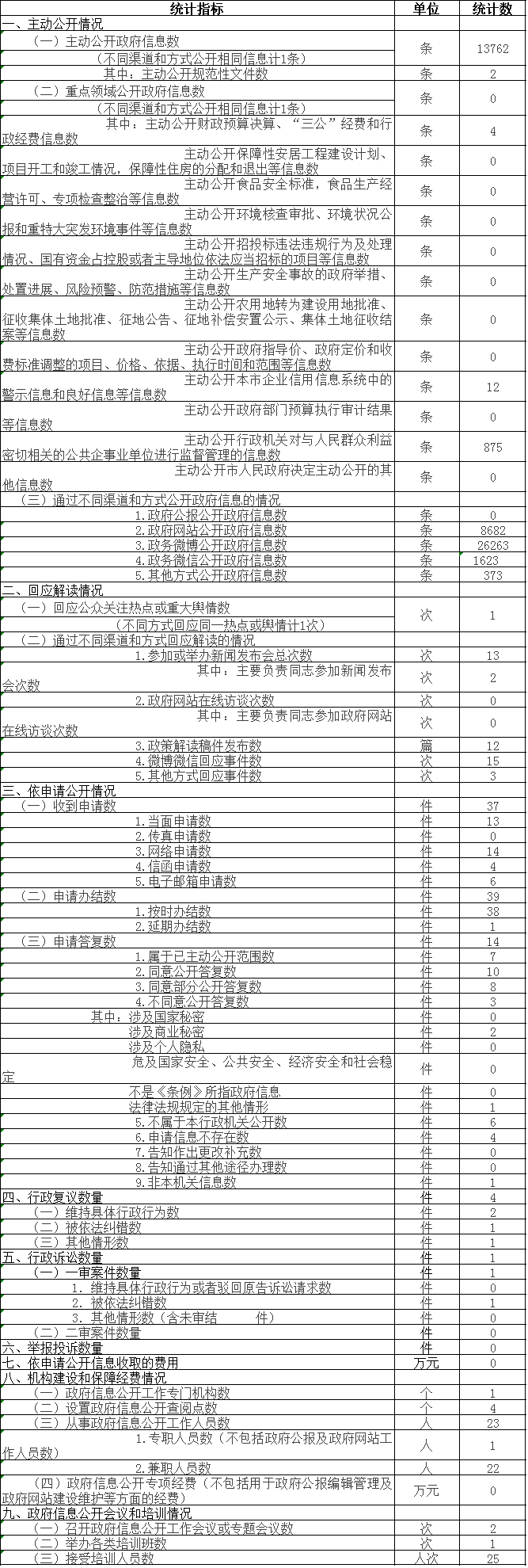 政府信息公开情况统计表