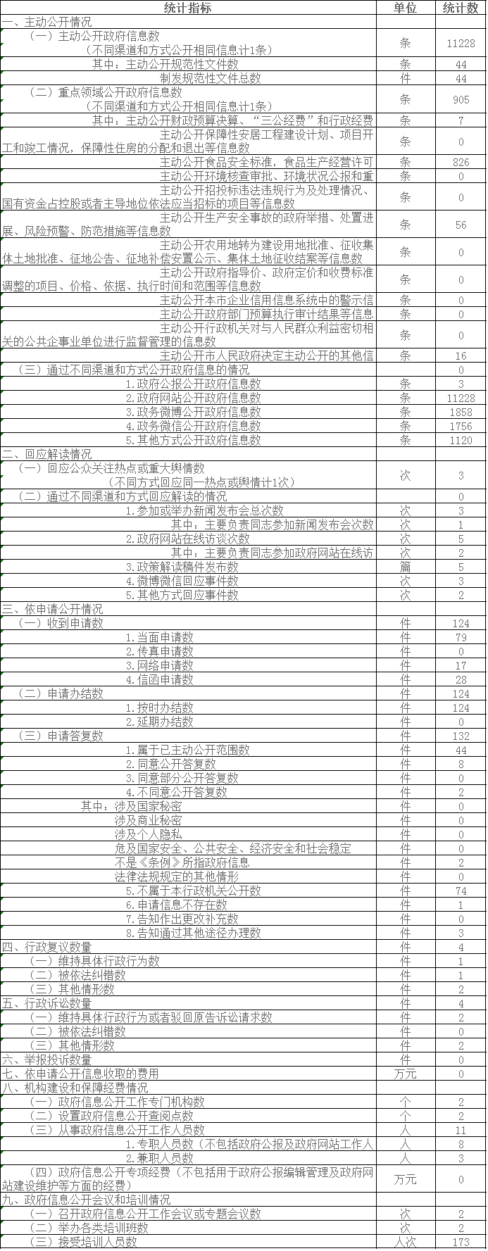 政府信息公开情况统计表