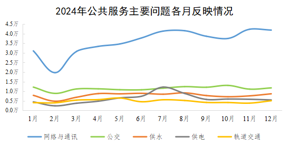 2024年公共服务主要问题各月反映情况