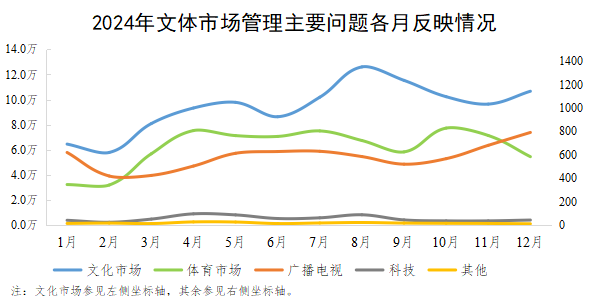 2024年文体市场管理主要问题各月反映情况