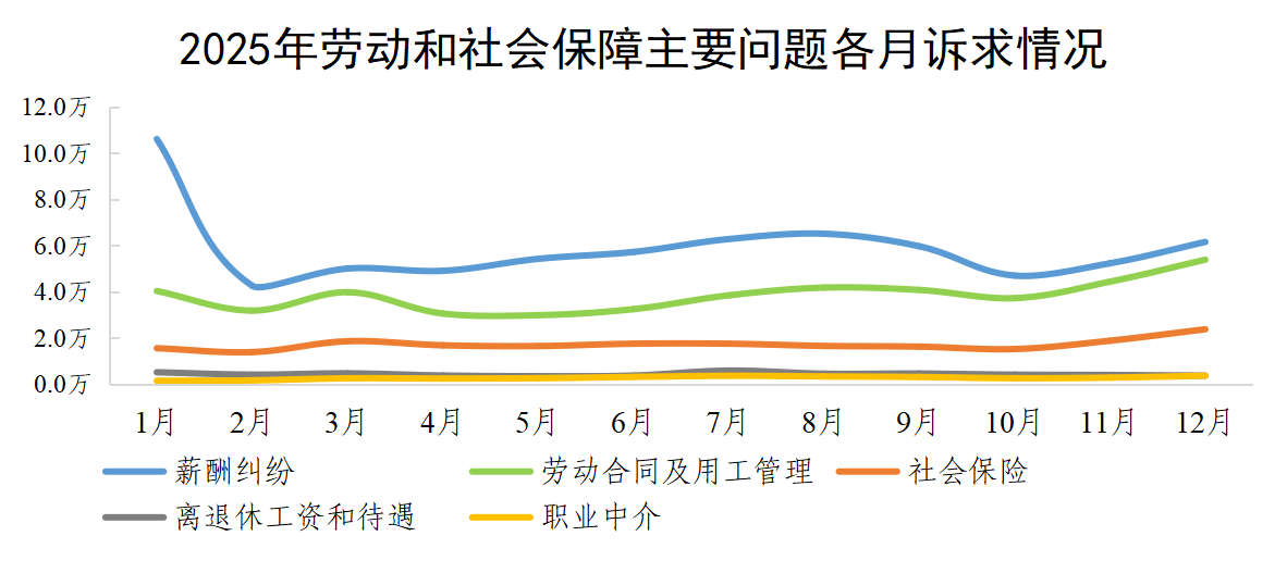 2025年劳动和社会保障主要问题各月诉求情况