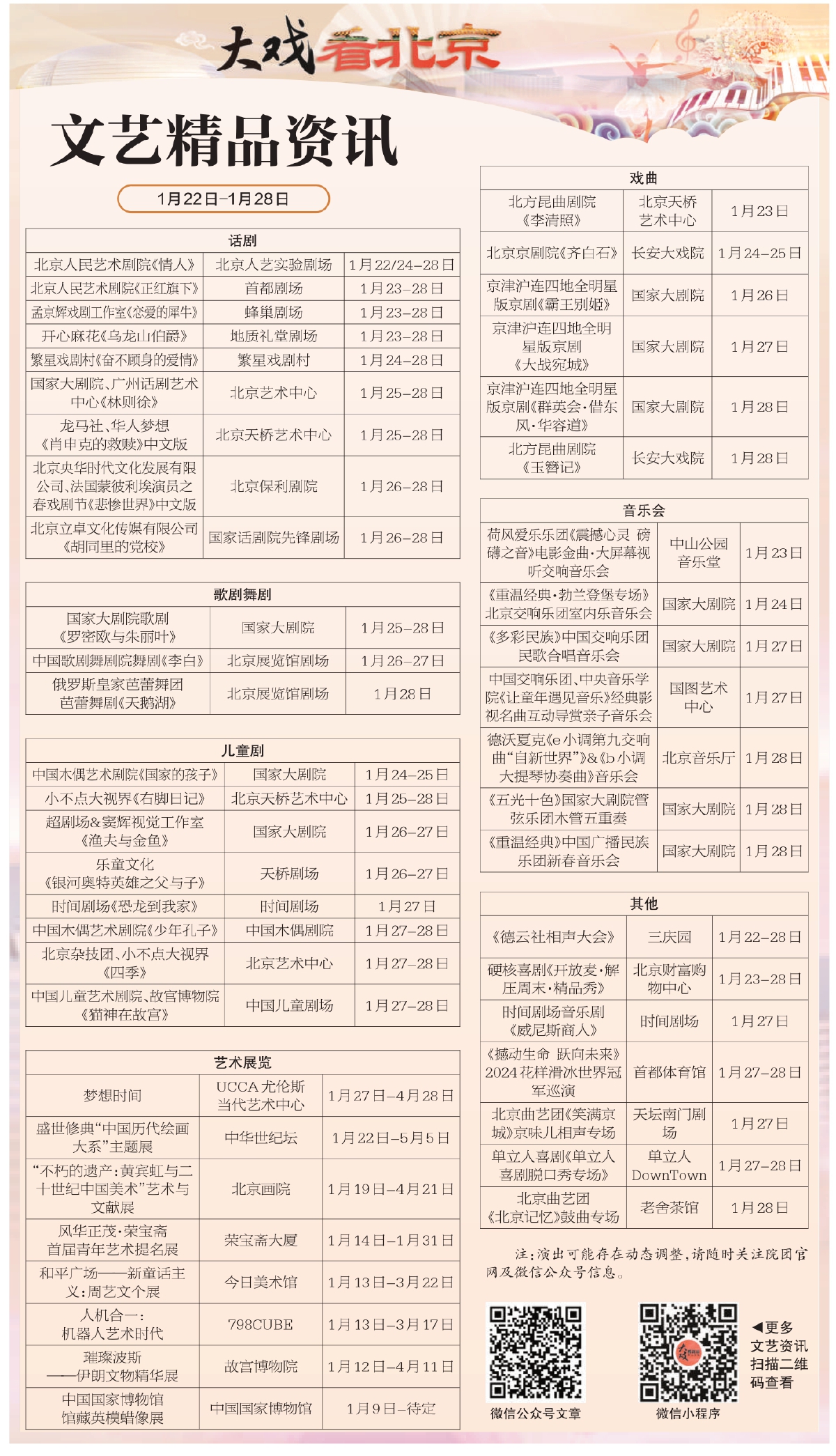 文艺精品资讯1月22日-1月28日