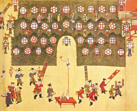 《明宪宗元宵行乐图》中的鳌山灯。