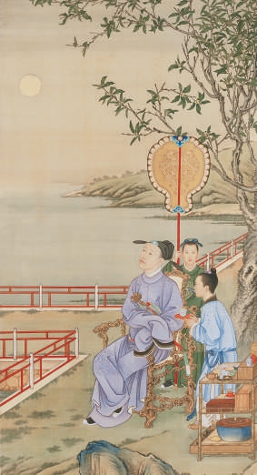 清人画《弘历观月图轴》