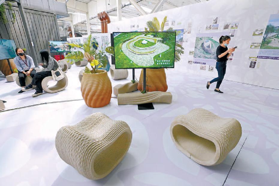 机器人3D打印混凝土房屋建造体系展示了部分应用。（方非 摄）