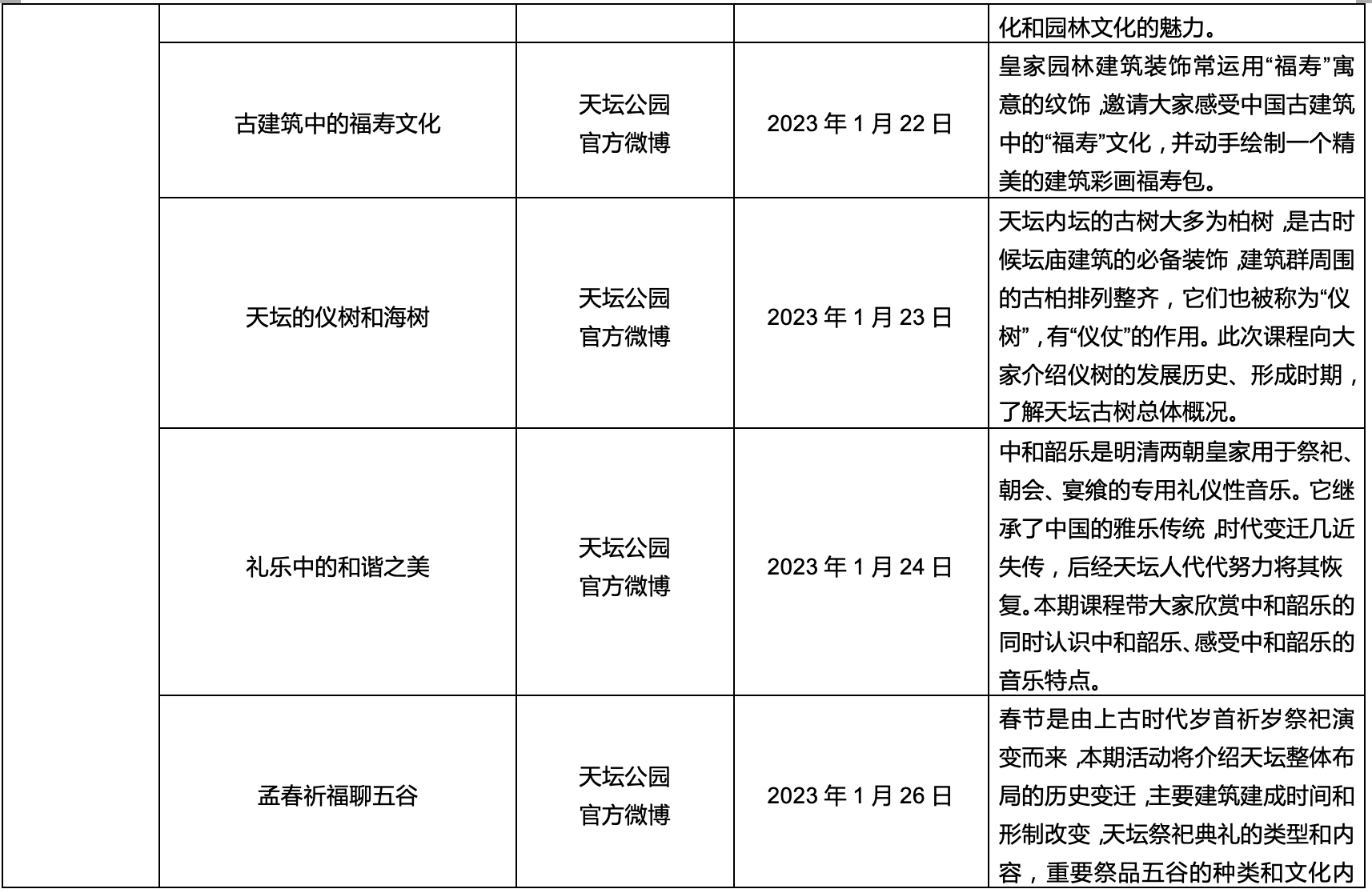 北京市公园管理中心2023年春节文化活动一览表