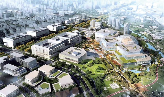 　博物馆群及周边地区效果图（为示意性展示图纸，最终方案以正式审批设计方案为准）。