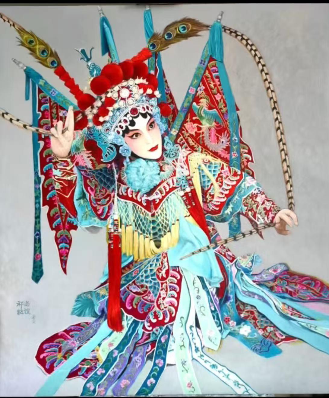靳尚谊、祁艳，《戏韵英姿》，布面油画，92x107.5cm，2025年，没面板