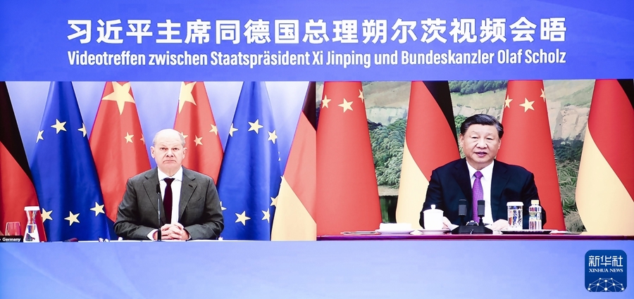11月3日下午，国家主席习近平同德国总理朔尔茨举行视频会晤。