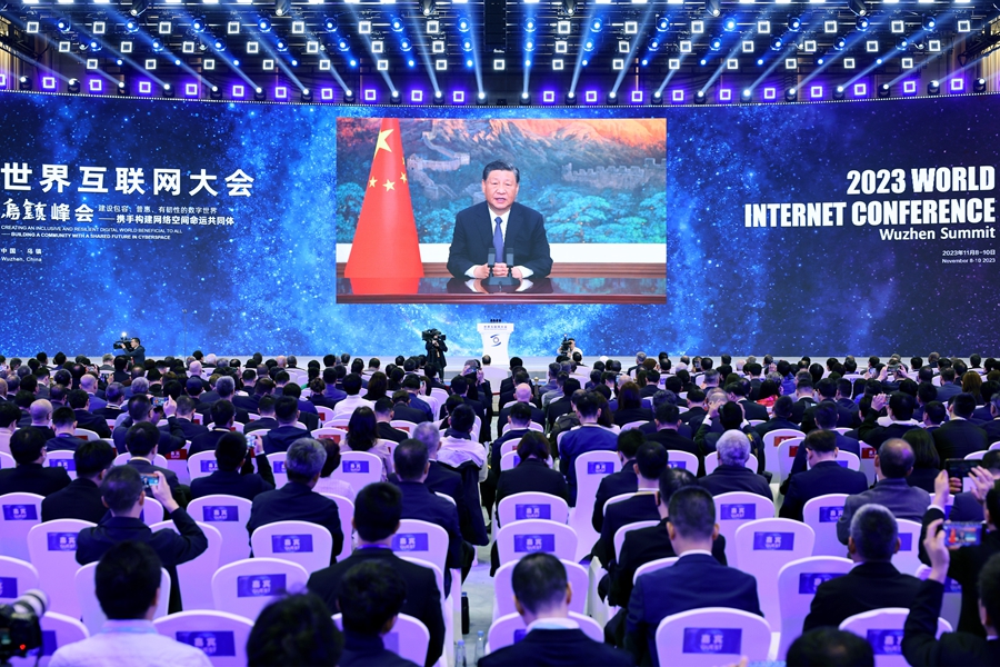 11月8日上午，国家主席习近平向2023年世界互联网大会乌镇峰会开幕式发表视频致辞。