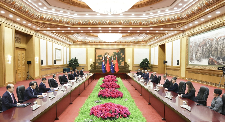 11月6日下午，国家主席习近平在北京人民大会堂会见来华进行正式访问的澳大利亚总理阿尔巴尼斯。