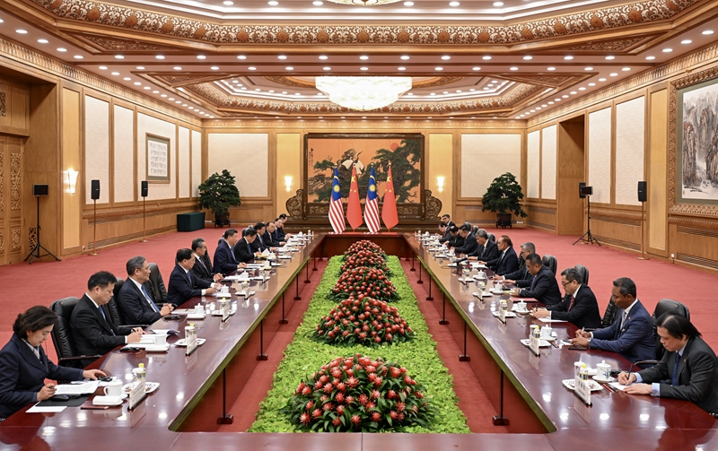11月7日下午，国家主席习近平在北京人民大会堂会见来华访问的马来西亚总理安瓦尔。