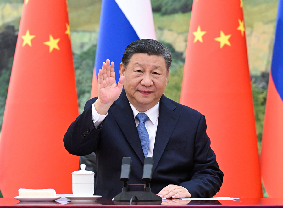 1月21日下午，国家主席习近平在北京人民大会堂同俄罗斯总统普京举行视频会晤。