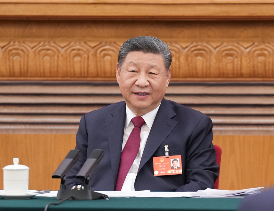 3月5日下午，中共中央总书记、国家主席、中央军委主席习近平参加他所在的十四届全国人大三次会议江苏代表团审议。