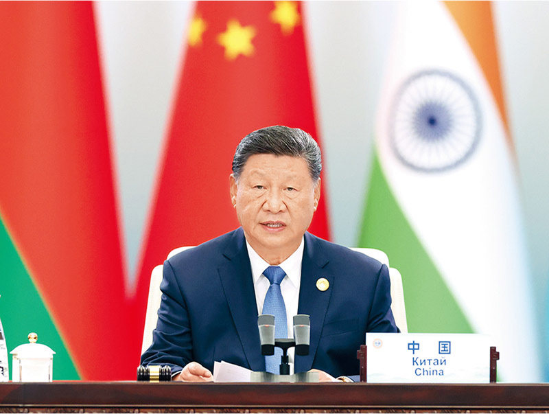 2025年9月1日下午，“上海合作组织+”会议在天津梅江会展中心举行。国家主席习近平主持会议并发表题为《凝聚上合力量完善全球治理》的重要讲话。
