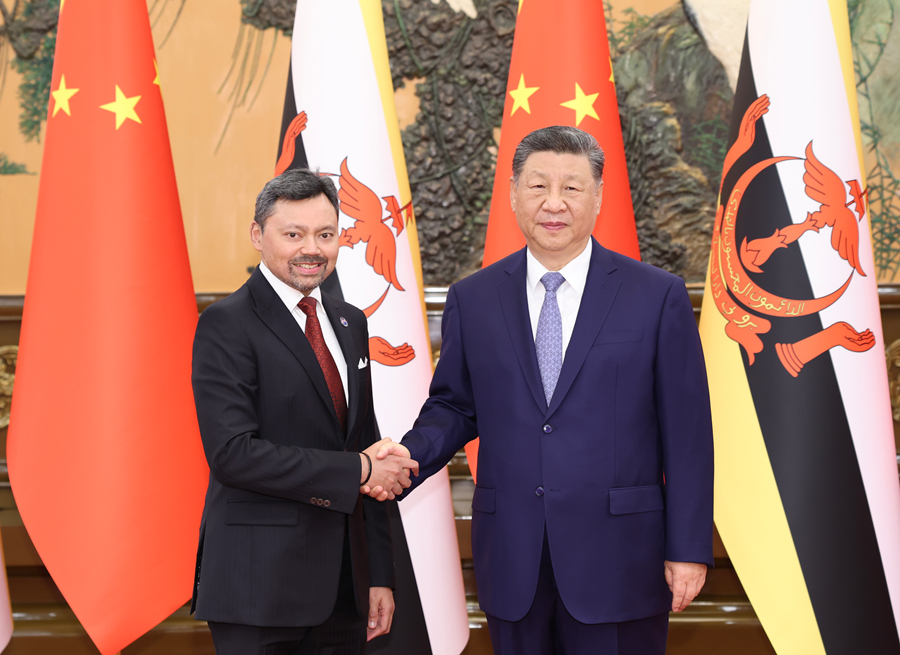 5月12日下午，国家主席习近平在北京人民大会堂会见来华进行正式访问的文莱王储比拉。
