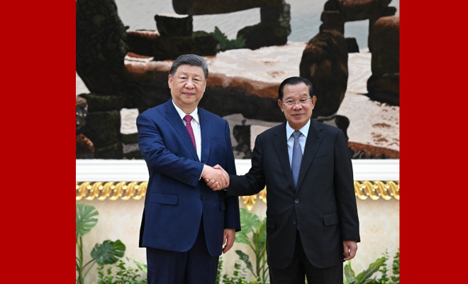 习近平会见柬埔寨人民党主席、参议院主席洪森