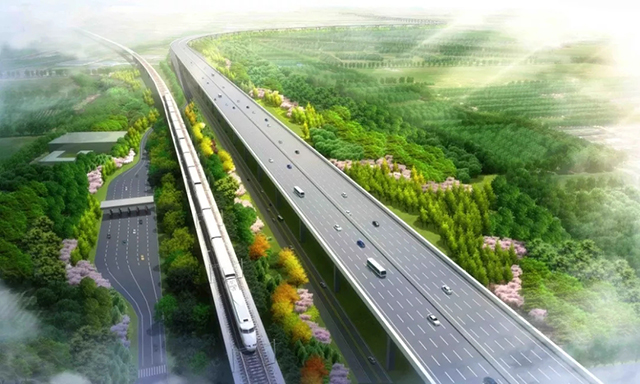 京雄城际铁路与高速并走廊效果图