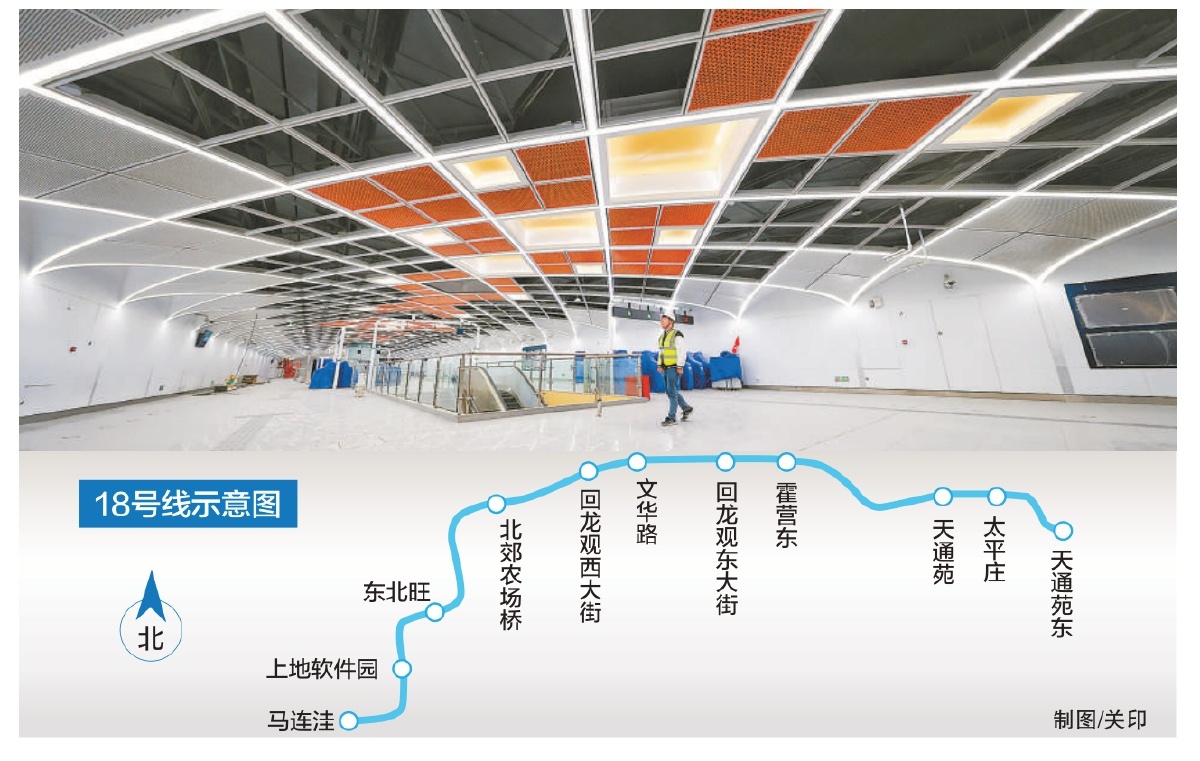 地铁18号线(马连洼—天通苑东)启动“跑图”。图为18号线回龙观西大街站。 地铁18号线(马连洼—天通苑东)启动“跑图”。图为18号线回龙观西大街站。