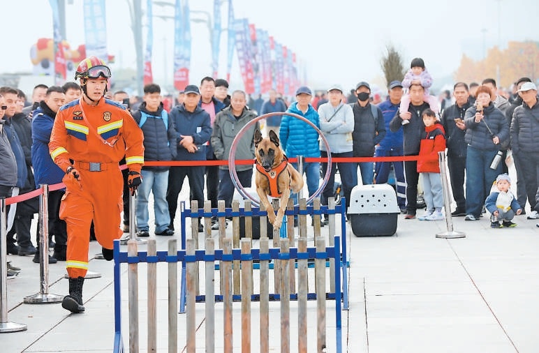 11月8日,市民在奥林匹克公园观看消防展示。 11月8日,市民在奥林匹克公园观看消防展示。