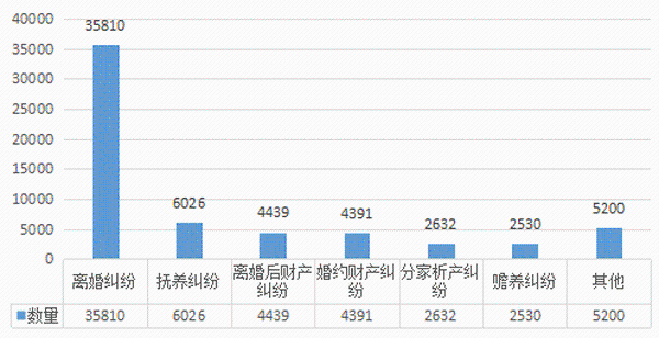 婚姻家庭纠纷各类别工单数量