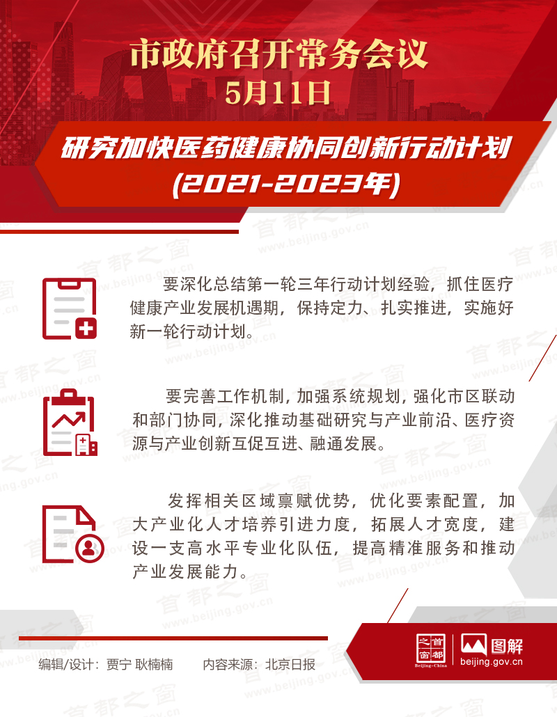 市政府常务会议：研究加快医药健康协同创新行动计划(2021-2023年)