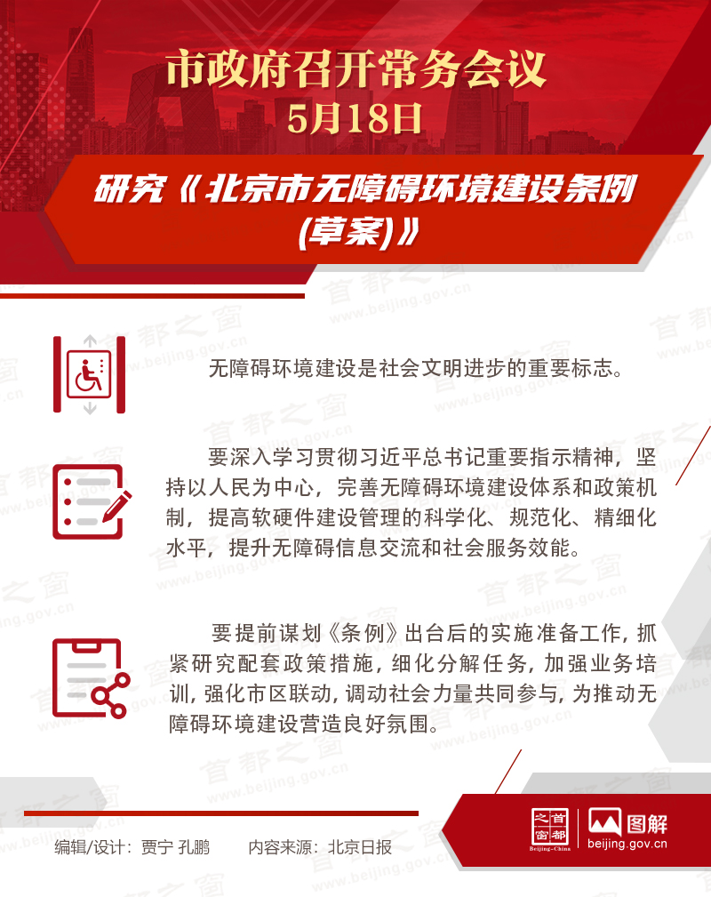 市政府常务会议：研究《北京市无障碍环境建设条例(草案)》