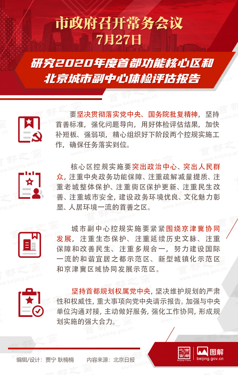 市政府常务会议：研究2020年度首都功能核心区和北京城市副中心体检评估报告