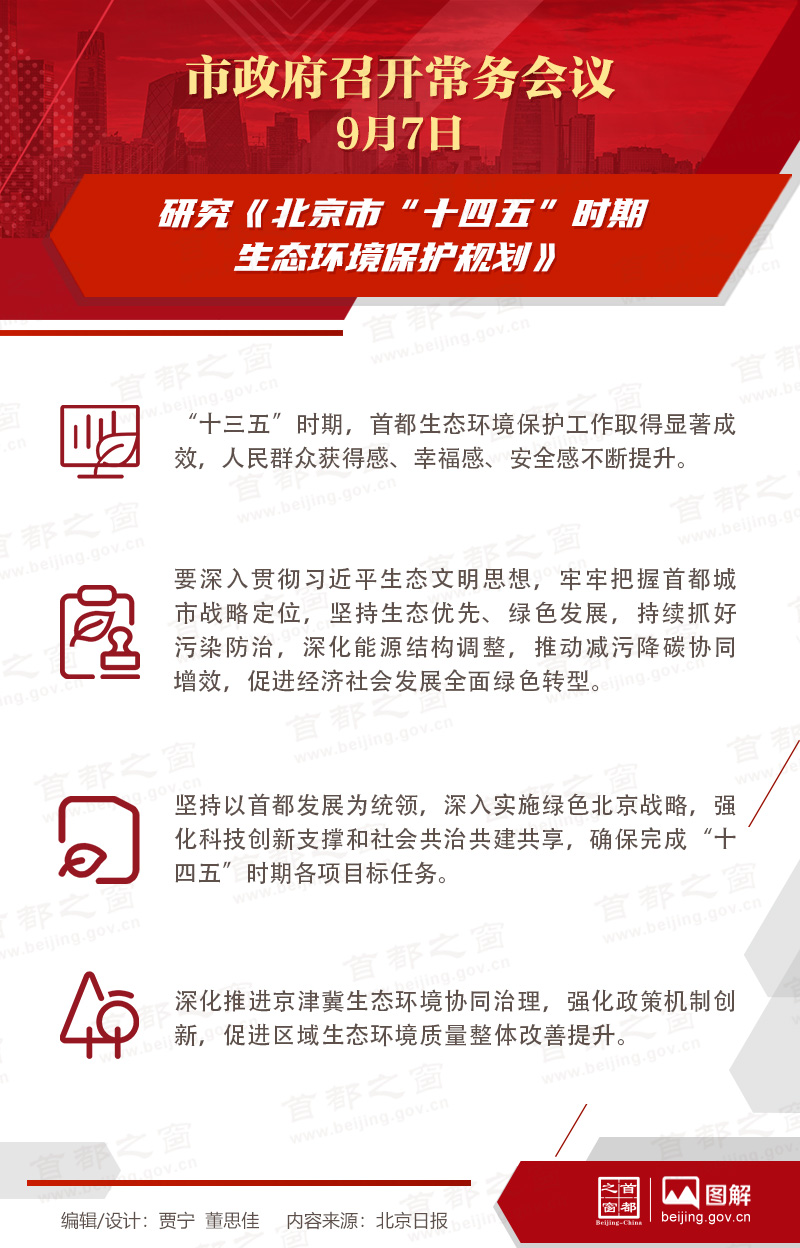 市政府常务会议：研究《北京市“十四五”时期生态环境保护规划》