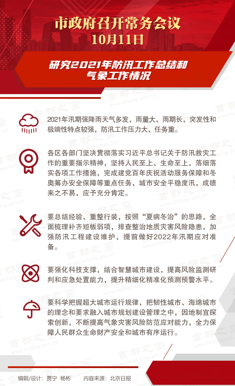 市政府常务会议：研究2021年防汛工作总结和气象工作情况