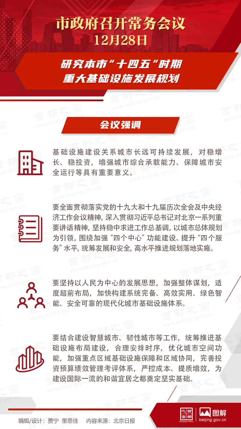 市政府常务会议：研究本市“十四五”时期重大基础设施发展规划