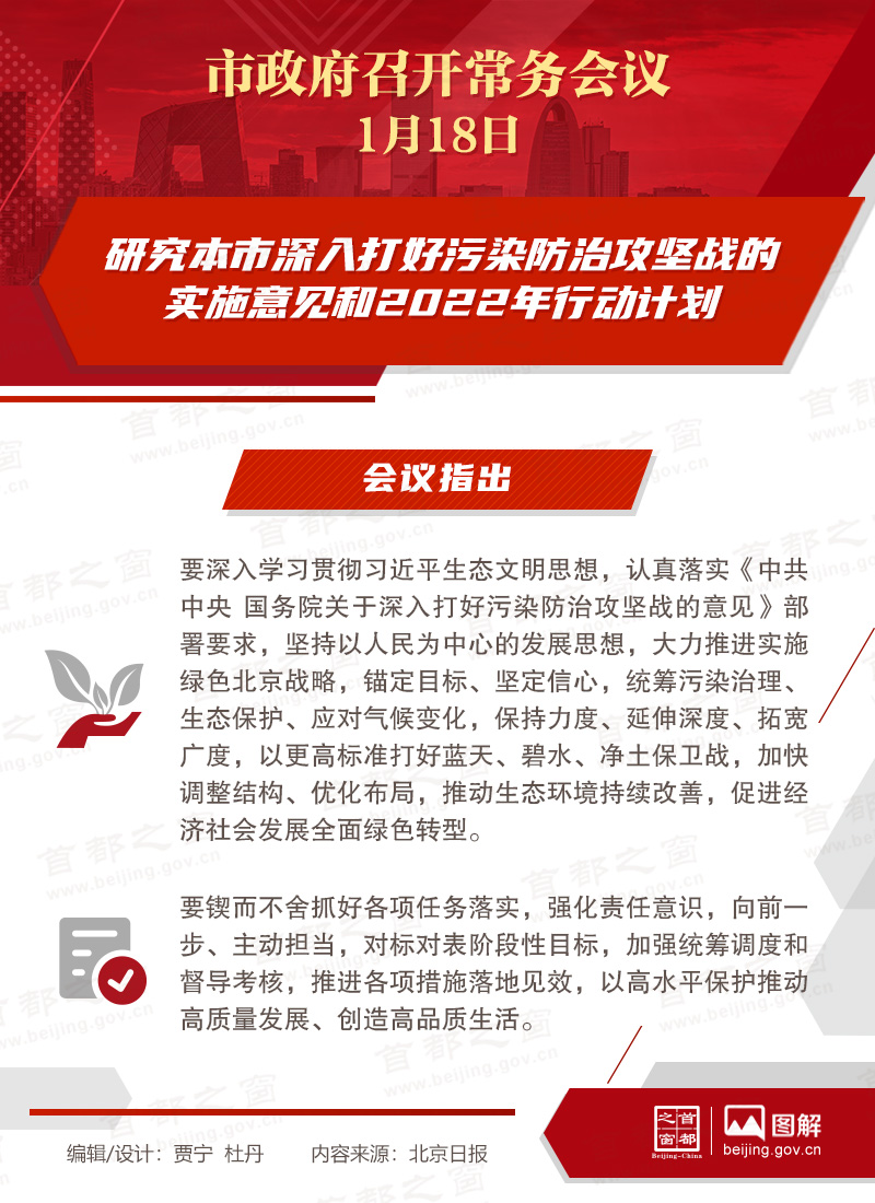 市政府常务会议：研究本市深入打好污染防治攻坚战的实施意见和2022年行动计划