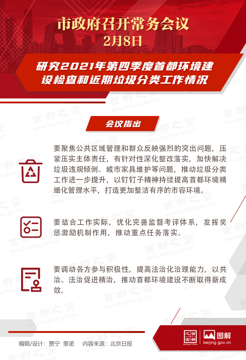 市政府常务会议：研究2021年第四季度首都环境建设检查和近期垃圾分类工作情况