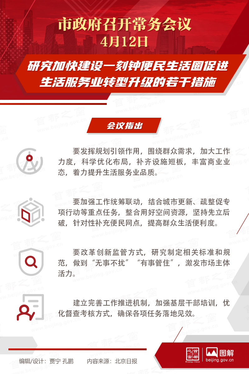 市政府常务会议：研究加快建设一刻钟便民生活圈促进生活服务业转型升级的若干措施
