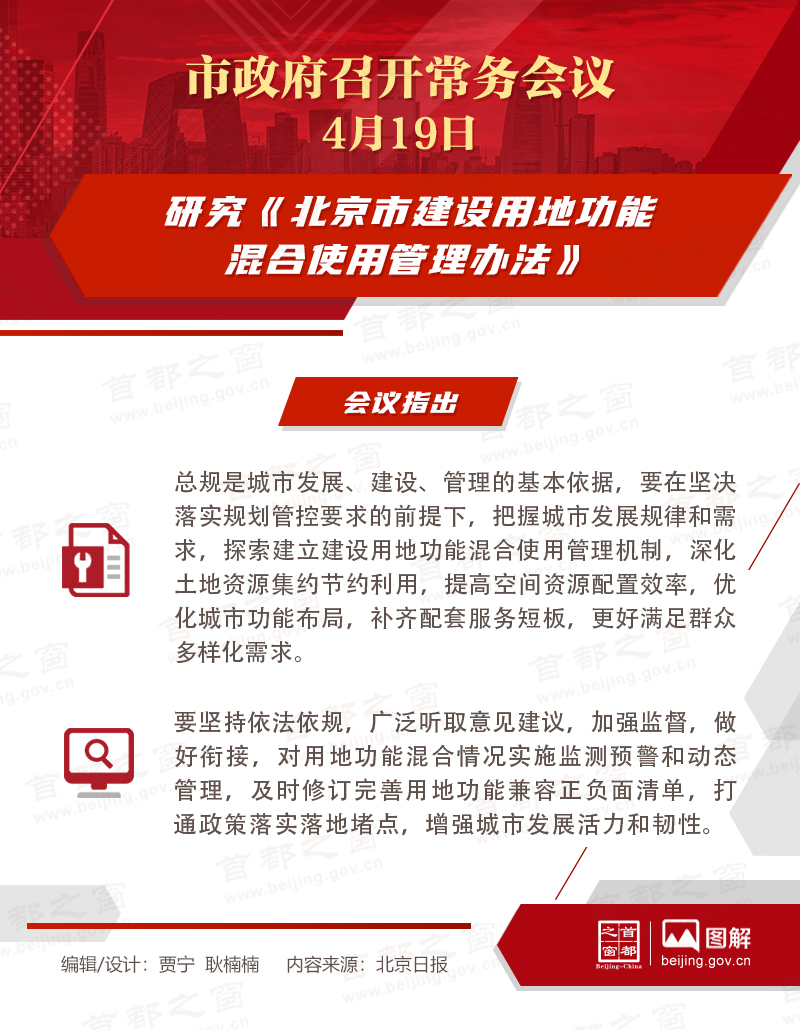 市政府常务会议：研究《北京市建设用地功能混合使用管理办法》