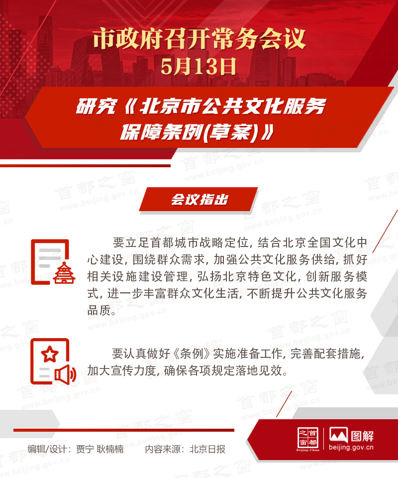 市政府常务会议：研究《北京市公共文化服务保障条例(草案)》