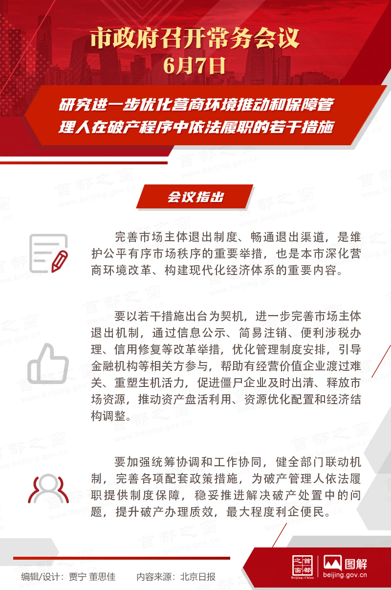 市政府常务会议：研究进一步优化营商环境推动和保障管理人在破产程序中依法履职的若干措施