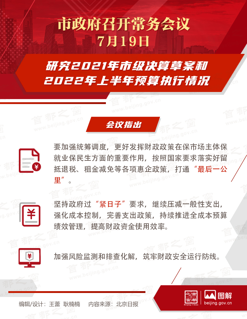 市政府常务会议：研究2021年市级决算草案和2022年上半年预算执行情况